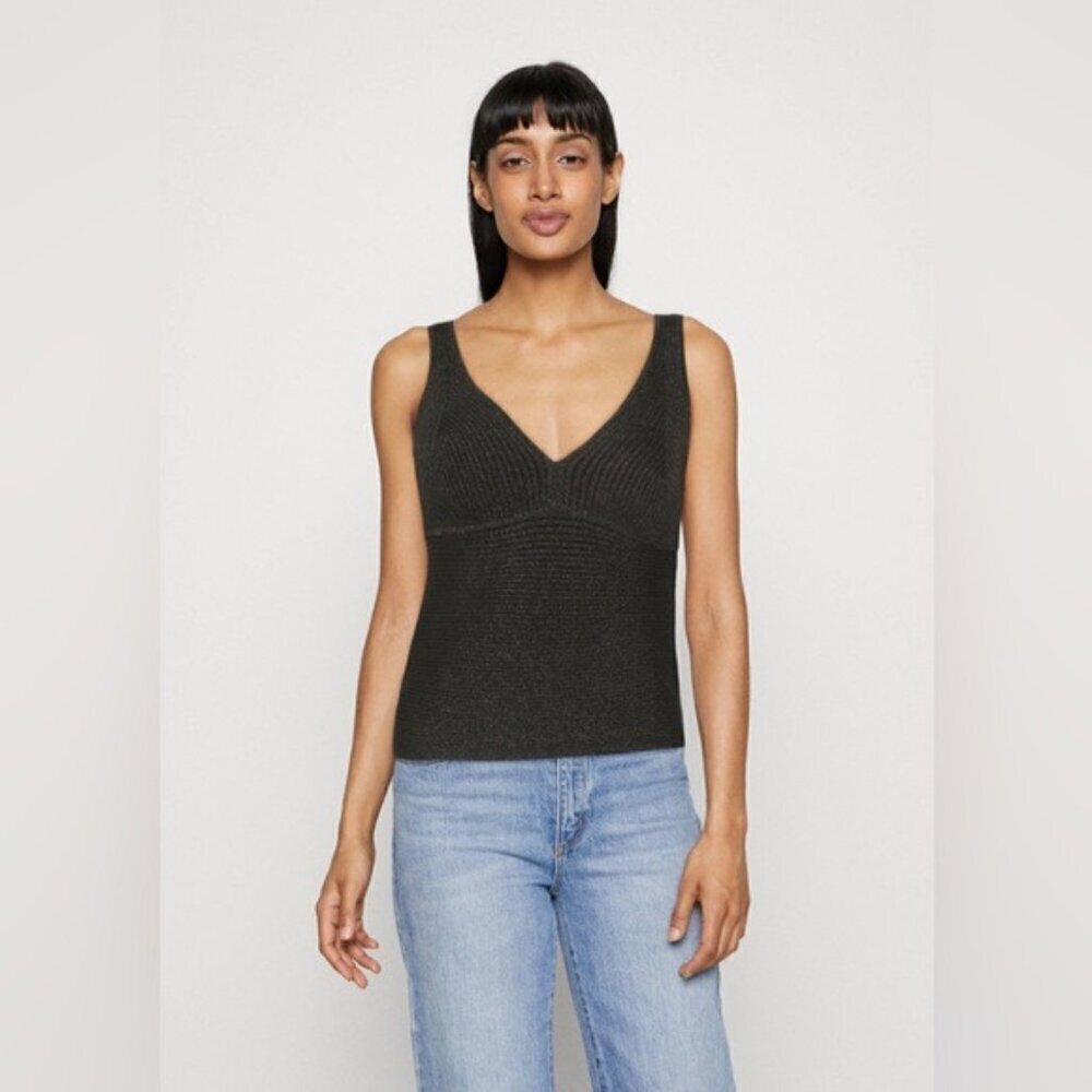 Banana Republic LUSTRO LUREX TANK in eclipse coal metallic v neck medium